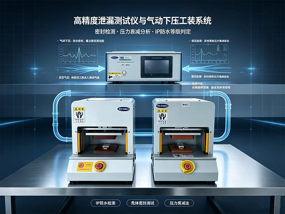 纬联弘高精度泄漏测试仪与气动下压工装